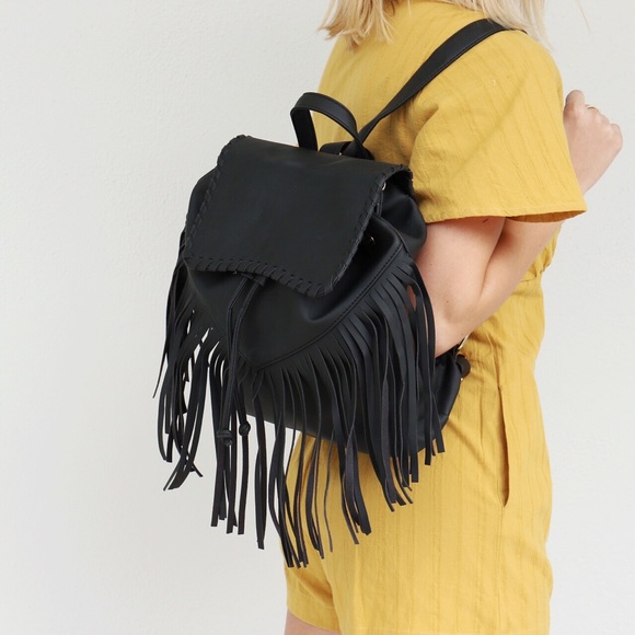Handbags - black fringe backpack